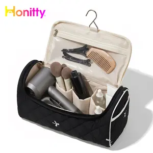 HONITTY Quilted Hair Tools Travel Bag - Cute Portable Organizer Case with Hanging Hook, Compatible with Dyson Airwrap Styler & Hair Curler Accessories, Portable Toiletry Bag, Portable Toiletry Bags
