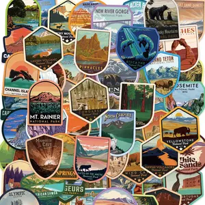 63 PCS National Park Water Botter Stickers - All 63 Major USA Parks Pack - Waterproof Vinyl - Outdoor Nature Camping Hiking Inspired Waterproof Vinyl Decals for Water Bottles Laptop Car