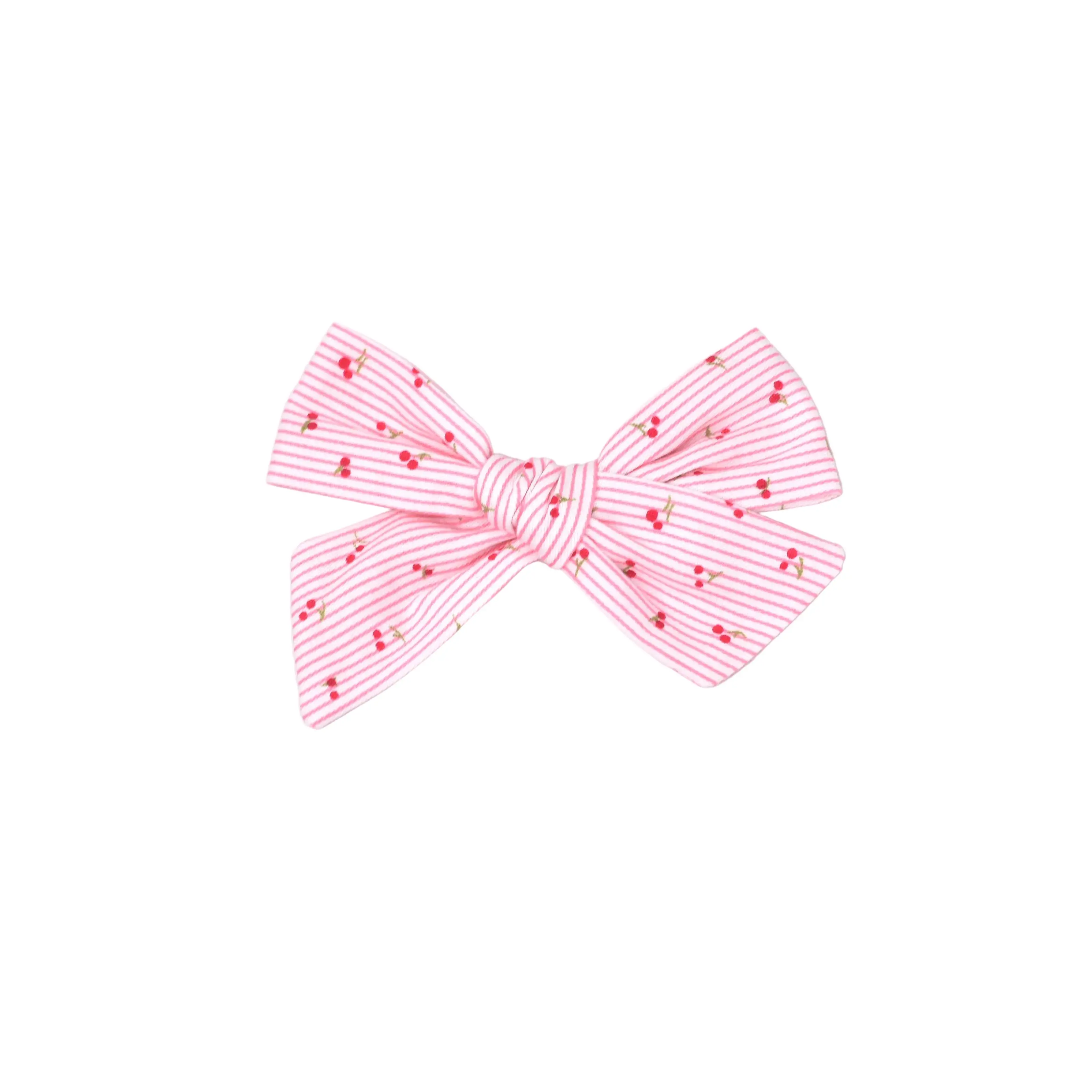 Striped Cherry Classic Hair Bow Clip, Fashion Hair Accessory for Girls, Print