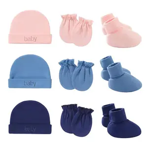 2026 New Arrival 3-Piece Set: Pure Cotton Anti-Scratch Mittens, Booties & Hat – Dopamine Color, Soft & Cozy