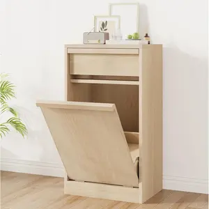 10 Gallon Tilt Out Trash Cabinet,Wooden Kitchen Trash Bin Cabinet with Hideaway Drawer,Pet Proof Hidden Garbage Can Holder,Laundry Hamper Cabinet for Bedroom,Bathroom(Single Cabinet)