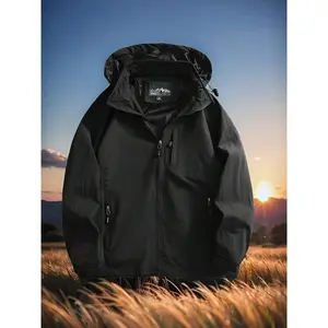 Men's Windproof Soft Shell Jacket, Lightweight Hiking Hooded Windbreaker Jacket, Detachable Hooded Windbreaker Jacket With Zipper Pockets, Couple Style Suitable For Outdoor Hiking, Camping And Travel In All Seasons