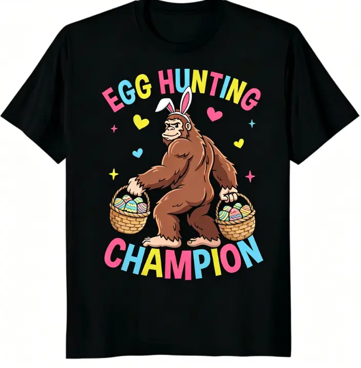 Bigfoot Egg Hunting Champion Easter Graphic Tee | 100% Cotton Unisex T-Shirt