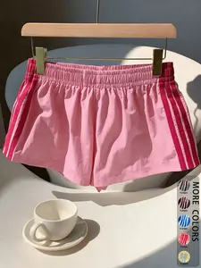 Loose-Fitting Colorblock Striped Shorts with Elastic Waist for Casual Summer Wear, Breathable and Lightweight, Perfect for Daily and Home Use
