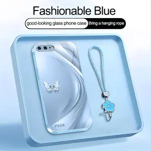 Suitable for [iPhone 8 Plus] high-end women's phone case，a beautiful four-leaf clover lanyard is included，minimalist, sophisticated butterfly pattern，drop-resistant and fingerprint-resistant YM99