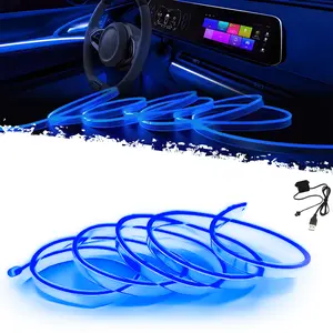 DIBMS Blue LED Neon Car Interior Lighting Strip 3 Meter Flexible 12V EL Wire with Built-in Fuse Protection for Automotive Interior Customization Featuring 6mm Sewing Trim for Easy Installation RGB Car Interior Lighting Kit with APP Control