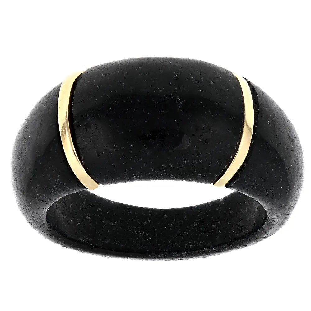 JTV Black Jadeite 10k Yellow Gold Ring