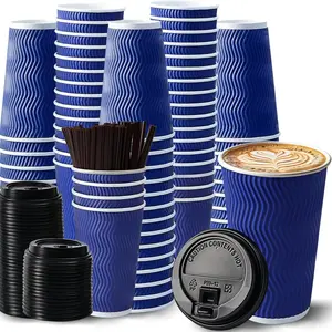 10 Sets High-Quality Disposable Coffee Cups with Lids and Straws, Disposable Tableware, 3-Layer Thickened, Heat Resistant, Leak-Proof Paper Cups for Outdoor Activities