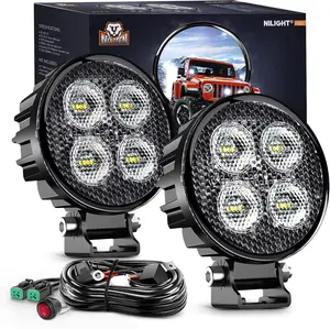 Nilight 2PCS 3Inch Led Pods Round 1500LM Built-in EMC Work Light 90° Flood Beam Angle for Offroad Lights Side Light w/ 16AWG DT Wiring Kit for Tractor Truck Boat ATV UTV  dealsforyoudays