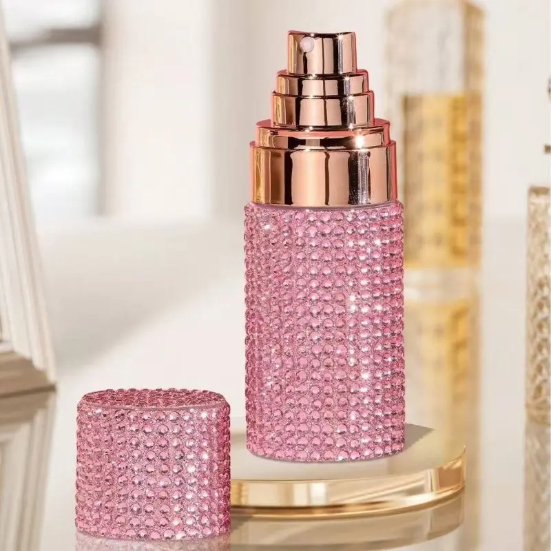 Rhinestone Decorated Spray Bottle, 60ml Press-Type Perfume Refillable Bottle, Travel Portable Spray Bottle, Travel Size, Convenient for Women, Available in Three Colors，60ml Rhinestone Spray Bottle Perfume Refillable Bottle Press Portable Travel Atomizer