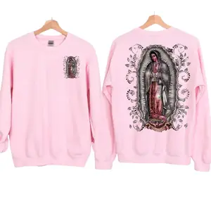 Virgin Mary Sweater, Guadalupe Catholic Outfits, Silver Glitter Pink Virgencita 2 Sides Unisex Sweatshirt Classic Cotton Fabric
