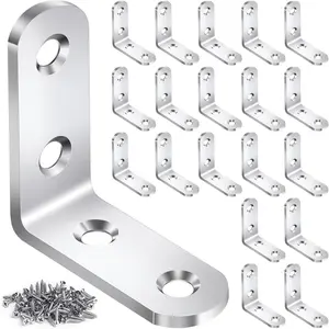 20PCS L Bracket Corner Brace Sets, Stainless Steel L Brackets  Wood Shelves, 90 Degree Right Angle Bracket with 80 Screws, Metal Corner Brackets  Furniture Cabinet Drawer Chair (1.57x1.57 in)