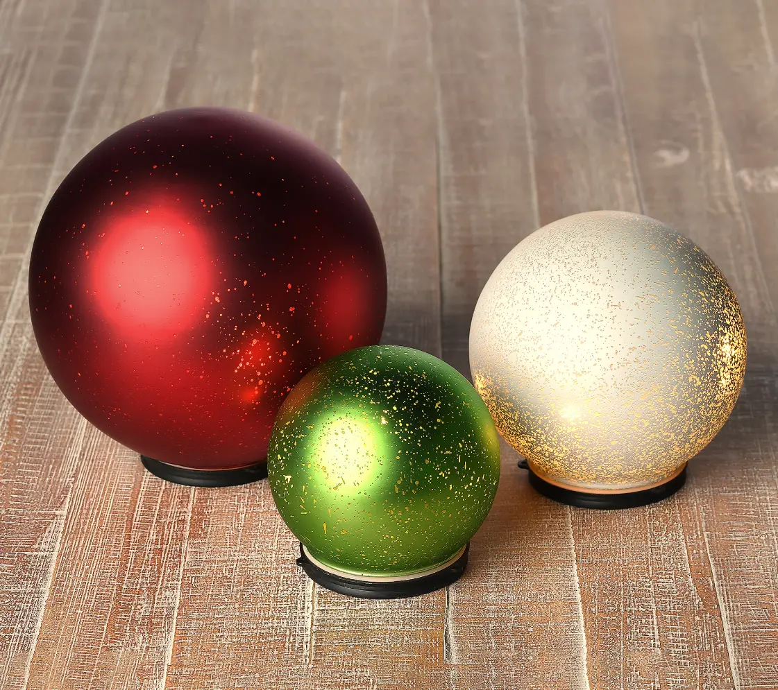 Set of 3 Lit Indoor Outdoor Mercury Glass Spheres Timer by Valeries