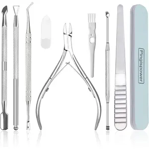 9-Piece Cuticle Tool Set, Professional Manicure & Pedicure Kit with Stainless Steel Cuticle Nippers, Trimmer, Pusher, Nail File and Buffer for Toenail & Fingernail Care at Home Salon