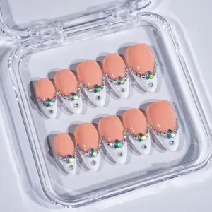 LikeTeTe Luxury Press On Nails - 1" Sharp Almond Rhinestone Glam Acrylic Set Salon Quality Glossy Finish Easy Application 10pcs Set with Jelly Glue & Tools nail French Tip Medium