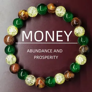 1pc Arpurraina Money Attraction Bracelet with Green Aventurine & Tiger Eye -    blue friendship bracelet beaded  jewelry protection bracelet encouragement gift fashion artificial bracelet  of  the  day Colorblock Beaded Crystal Bracelet crystals