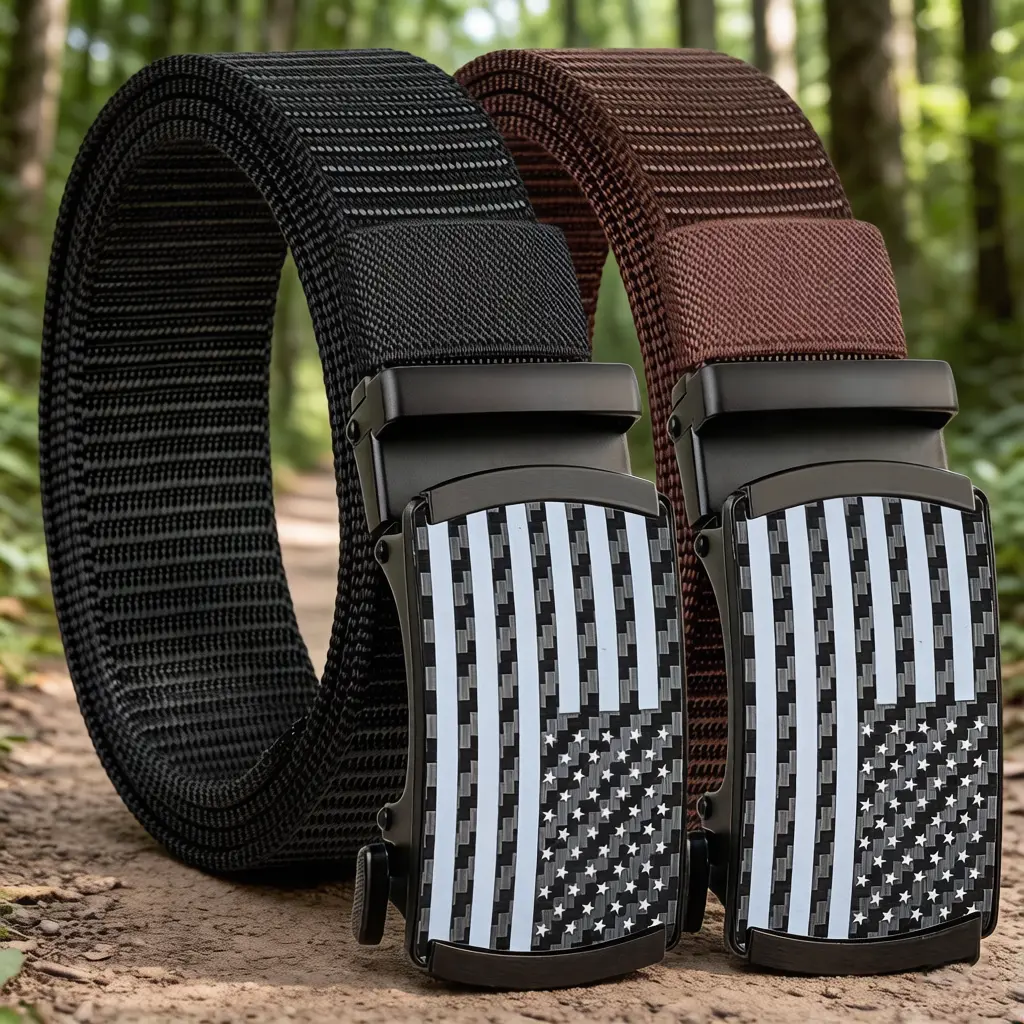 Male Adjustable Stretch Heavy Duty Reinforced Webbing Work Belt - Braided, 1-Hand Unlock Quick-Release Auto Buckle, Star Decorated, Suitable for Military-Style & Outdoor Hiking, Gifts for Adults, Fashion Accessories, Star Decorated Belt