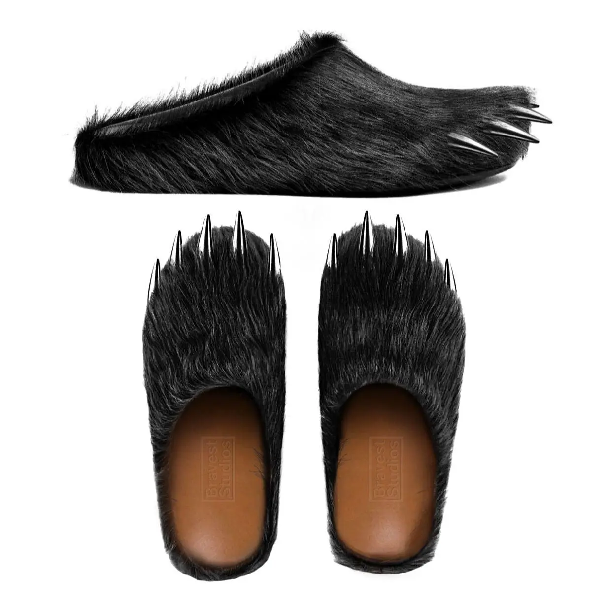 Fuzzy Black Bear Claw Slippers, Viral Trendy Mules