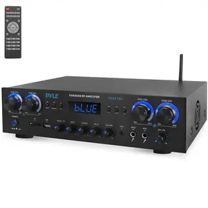 Bluetooth Home Theater Amplifier 800W 4-Channel Compact Design - FM Radio, USB & SD Playback, Aux Input, Dual Mic Inputs, Digital LED Display, RCA & Banana Plug Outputs - Easy Karaoke Setup with Mic Vol - Remote Control Wireless Music Streaming