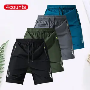 4 pieces - Men's lightweight casual shorts - Elastic waistband, two side zippered pockets, breathable fabric, suitable for basketball, running, beach and outdoor activities - Casual sports shorts #SummerVibes