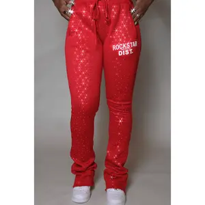 Juliana Red Rhinestone Stacked Track Pant