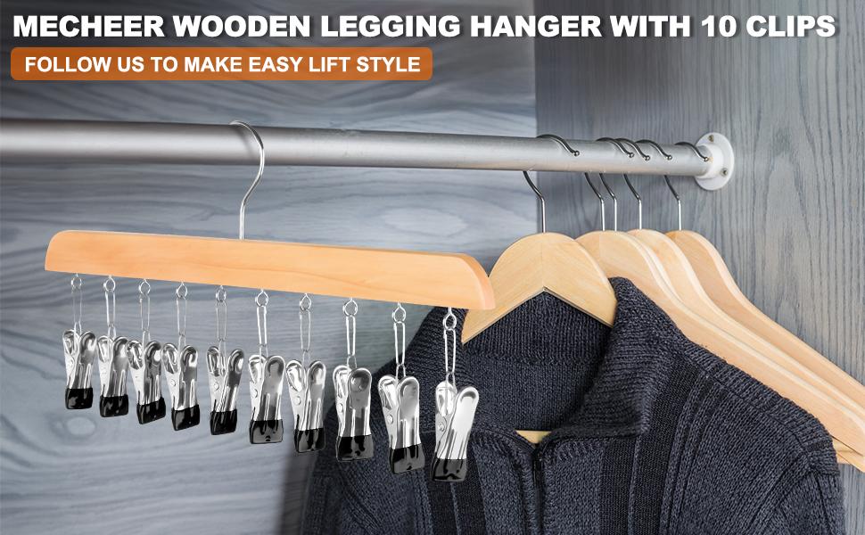 Legging Hanger for Closet Organizer with 10 Clips ,2 Pack Wooden Yoga Pants Hanger Holds 20 Leggings, Space Saving Hanging Closet Organizer w/Rubber Coated Closet Organizers and Storage,Clothes Hanger with Clips for Bra,Belt,Sock,Hat Hanging Organization Legging Hanger for Closet Organizer with 10 Clips ,2 Pack Wooden Yoga Pants Hanger Holds 20 Leggings, Space Saving Hanging Closet Organizer w/Rubber Coated Closet Organizers and Storage,Clothes Hanger with Clips for Bra,Belt,Sock,Hat Hanging Organization
