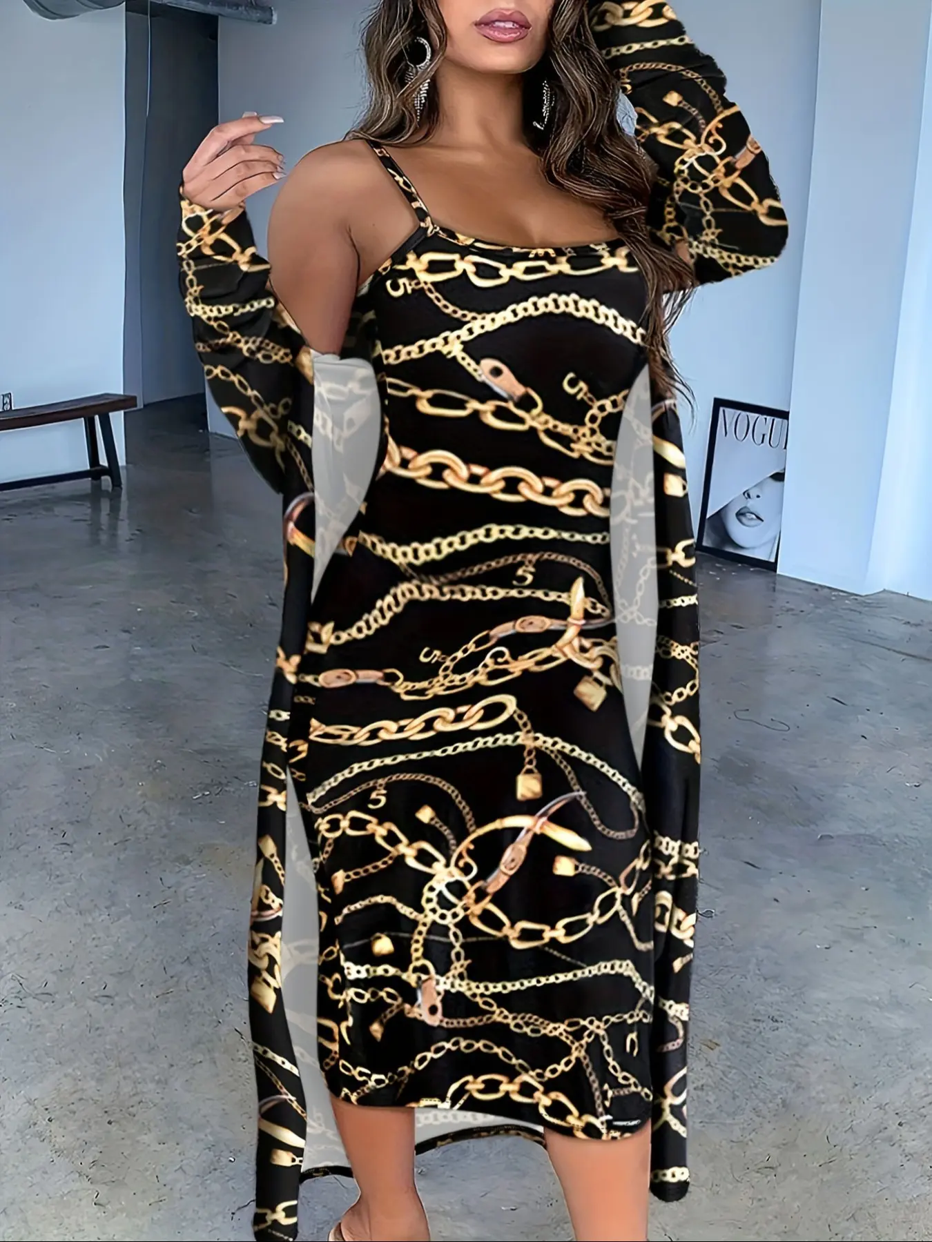 black dress with gold chain straps - TikTok Shop