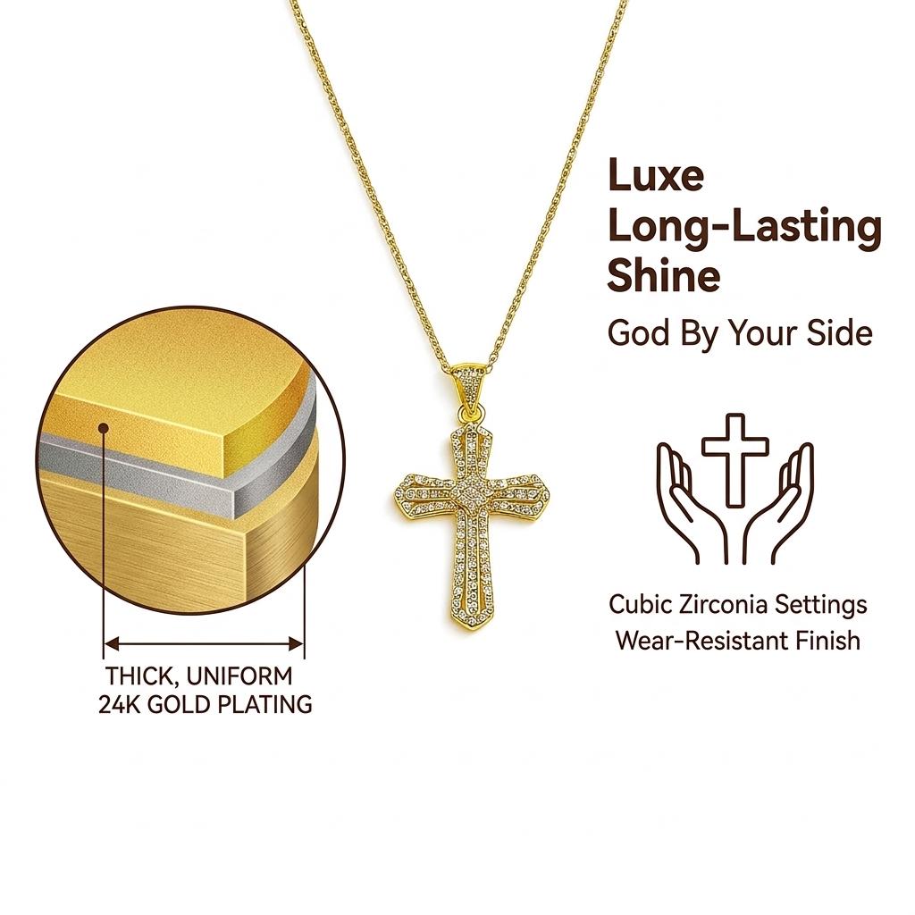 Cross diamond pendant necklace, adorned with shiny elements, an elegant religious accessory, suitable for use as a Thanksgiving gift, graduation gift, or daily wear. A Christian religious gift, suitable for men.
