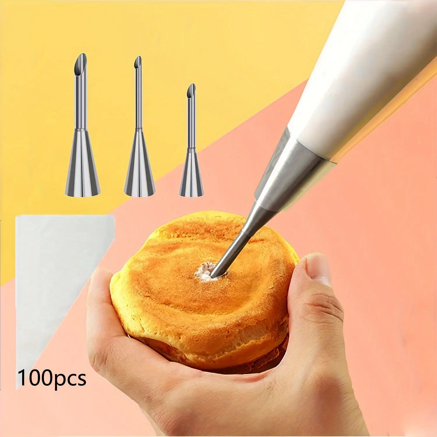 103-Piece，100-Pack Tipless Anti-Burst Piping Bags+3pcs Stainless Steel Cream Puff Nozzles Pastry Decorating Tools