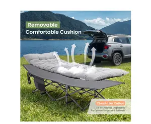 Folding Camping Cot with Mattress, Heavy Duty Folding Sleeping Cot, Portable bed Cots for Traveling, Camp, Gray