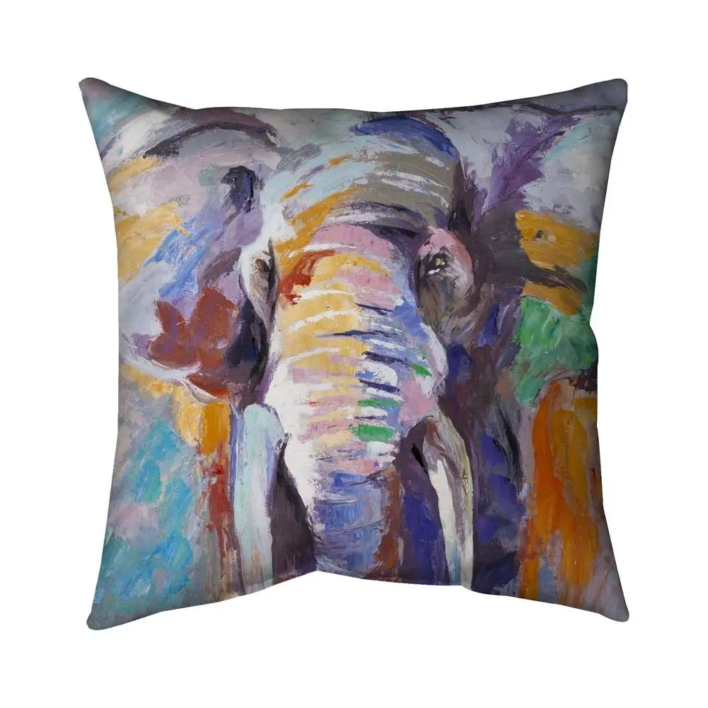 Begin Home Decor 5541-1616-AN141 16 x 16 in. Purple Elephant Pillow - Contemporary Home Decor Accent