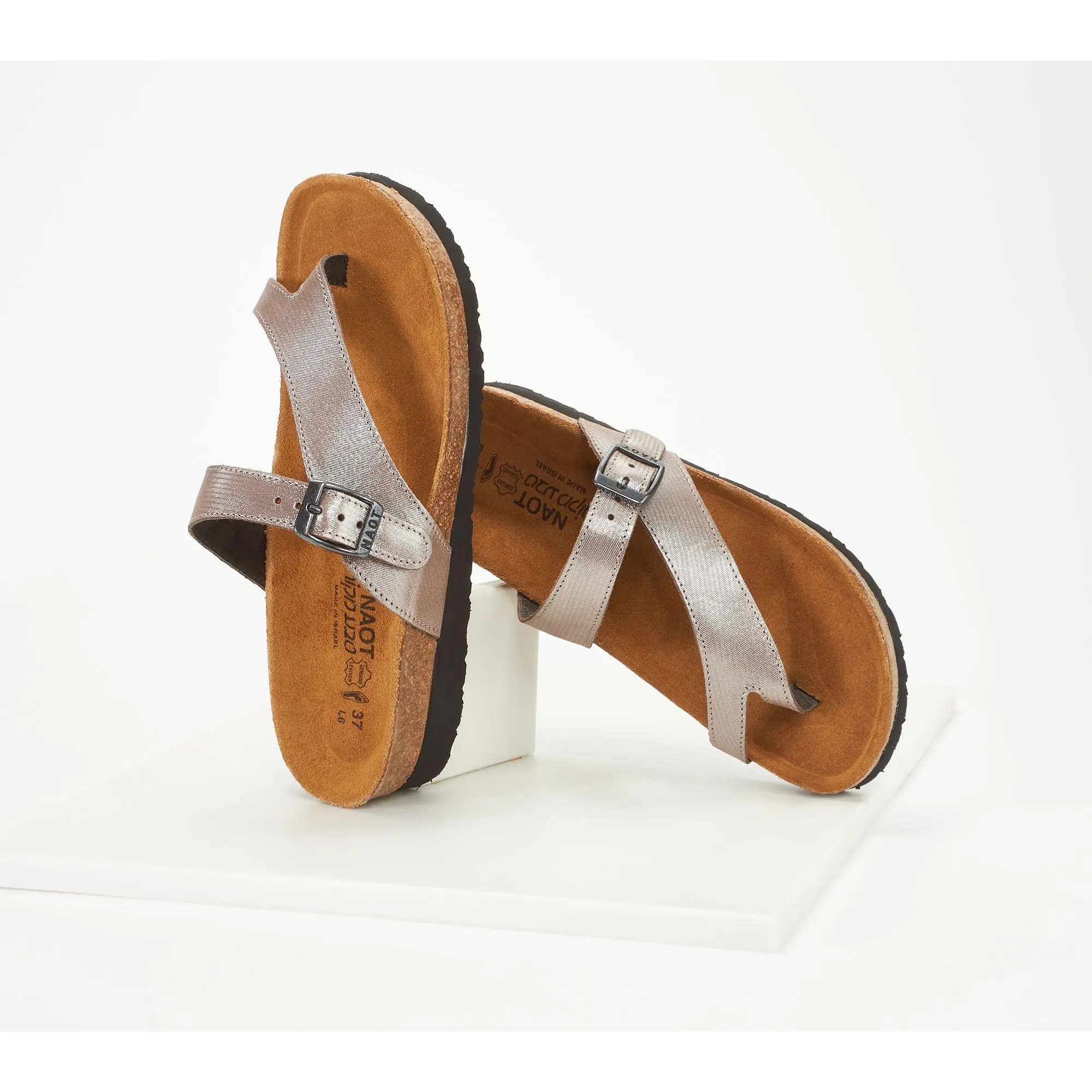 Naot Leather Toe-Loop Slide Sandals - Tahoe