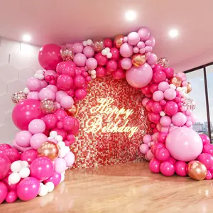 160Pcs Pink Balloon Arch Kit, Hot Pink, Rose Gold & Confetti Balloons for Wedding, Birthday & Party Garland Metallic