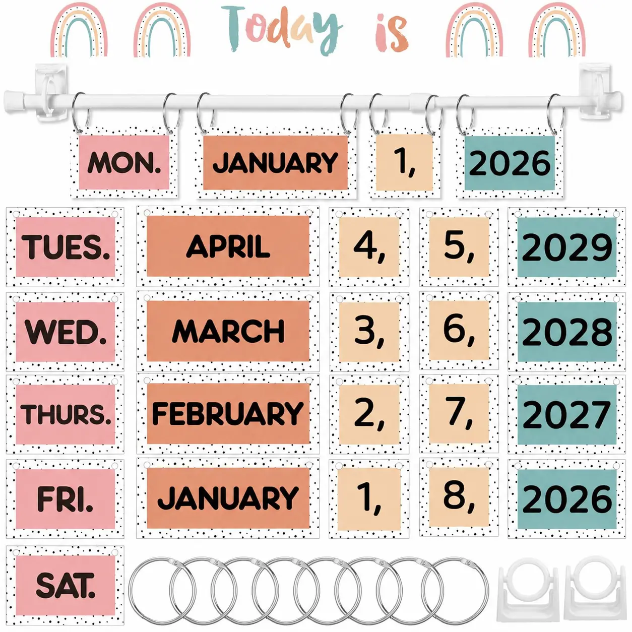 Back to School Classroom Flip Calendar 2026-2029/ 2026-2033 Calendar Date Bulletin Board Decorations Set, Reusable Flip Chart Teacher Must Have Organization Kit Include Holder & Date Cards for Homeschool Preschool Kindergarten Primary Classroom Decor