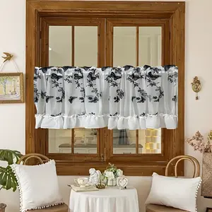 Vintage Lace Embroidered Butterfly Floral Short Window Curtain, Easy to Hang, Suitable for Living Room, Bedroom, Study, Balcony, Hallway, Home Decor