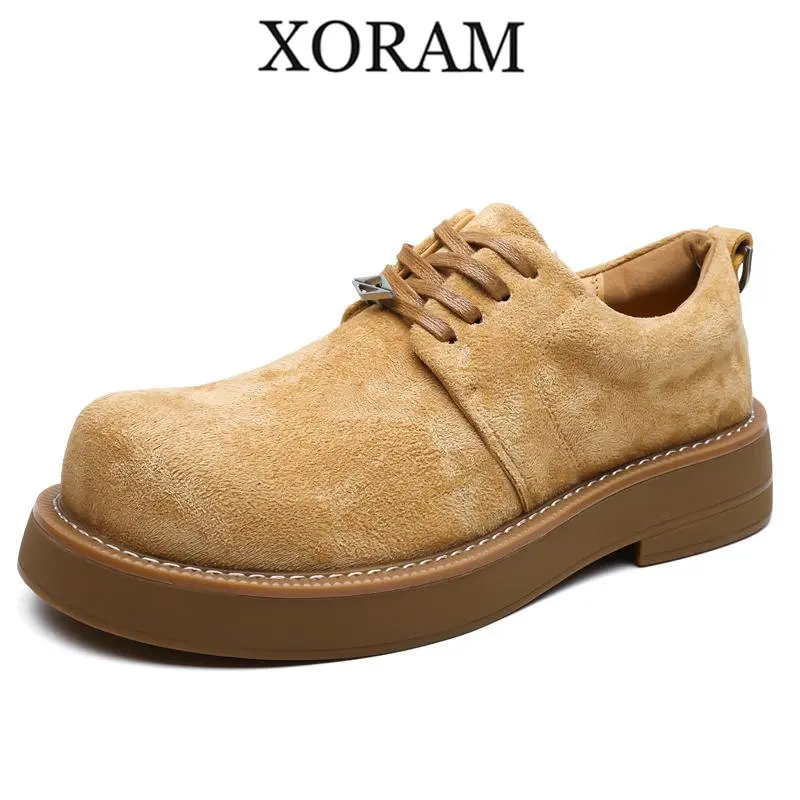 XORAM Men's Classic Suede Closed Round Toe Oxford Footwear, Lace-up Business Casual Shoes for Everyday Wear, Laces, Walking Shoes, Smart Casual Shoes