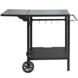 VEVOR Outdoor Grill Dining Cart with Double-Shelf, TikTokShopBlackFriday, BBQ Movable Food Prep Table, Multifunctional Foldable Iron Table Top, Portable Modular Carts for Pizza Oven, Worktable with 2 Wheels, Carry Handle