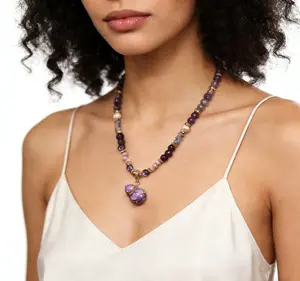 New Chinese Style Enamel Purple Gourd Pendant Beaded Necklace |   18K Gold Plated Pearl Sweater Chain |   Copper Glass Bead Crystal Zircon Imitation Pearl Taro Purple Jewelry gold zircon plat gold gold jewelry chain name necklace