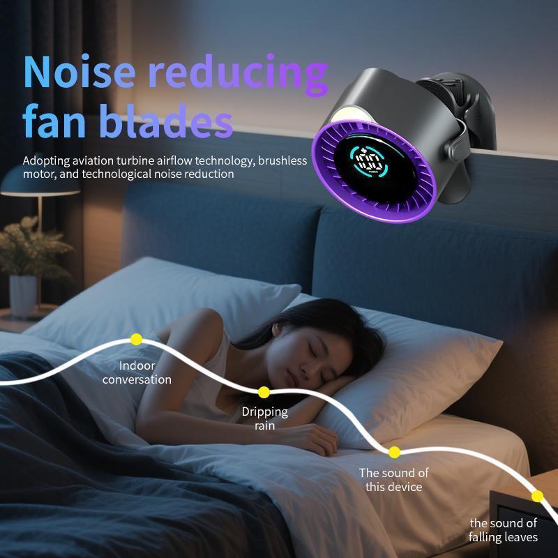 USB Rechargeable Mini Desk Fan, LED Display 100 Speed Settings Clip Fan, Wall Mount Small Office Fan, Quiet 36dB, Type-C Charging
