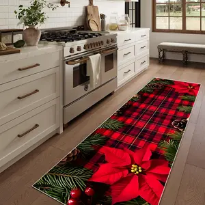 1pc, Christmas-themed Plaid Pattern Long Strip Carpet, Passage Carpet, Lightweight and Easy to Clean, Foldable Floor Mat, Washable and Easy to Manage Home Decoration Carpet, Suitable for Corridors, Passages, Stairs, Bedrooms, Washable Runner Rugs