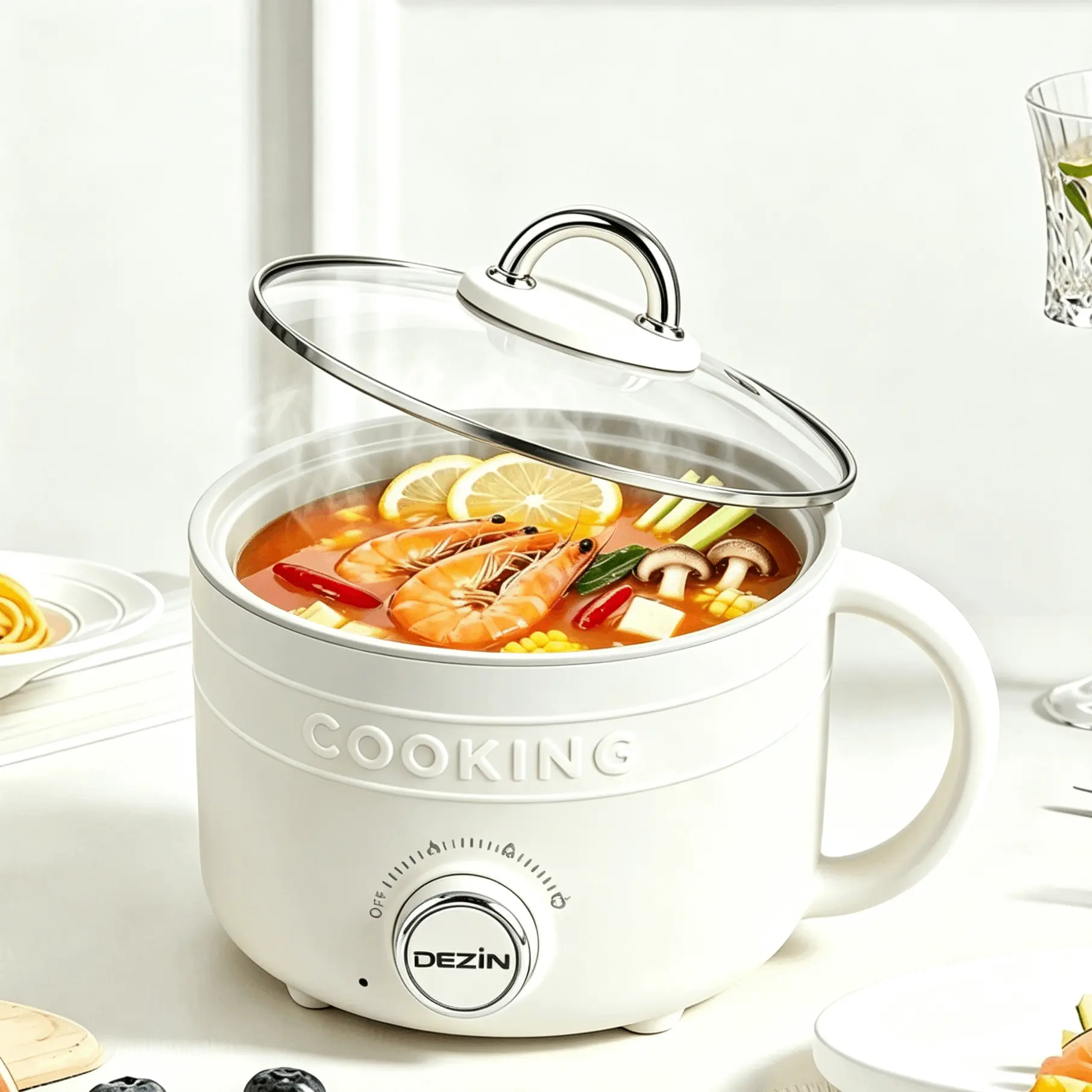 Portable Electric Hot Pot with Adjustable Heat, Nonstick Mini Cooker for Noodles, Eggs, Soup and Oatmeal, Fast Heating with Overheat and Boil-Dry Protection, Easy to Clean
