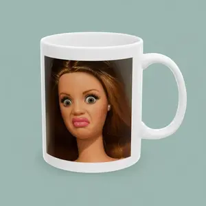 Disgusted Doll Face Mug, Ceramic Mug, Ugly Doll Face Cup, Funny Doll Face Meme Mug, Funny Office Coffee Mug