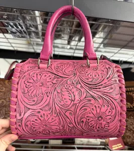 Genuine hand tooled leather speedy bag- SMALL hot pink