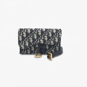 Pre-owned Dior Canvas and leather Shoulder Bags 30 Montaigne Navy blue and beige Good S012260225169