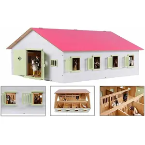1-24 Scale Horse Stable with 7 Horse Stalls - White, Pink & Light Green