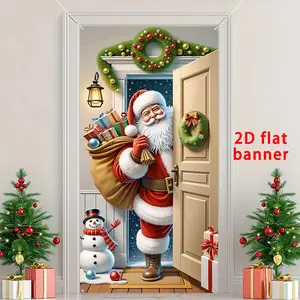 Christmas Santa Claus Door Banner, Durable Polyester Fabric, 35.4x70.8 Inches, Outdoor & Indoor Decoration, Ideal for Porch, Yard, Garage, Decorative Banner