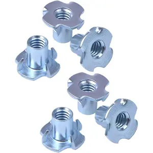 T Nuts 3/8"-16,Hincell 25pcs Zinc Plated Steel T-Nut 4 Pronged Tee Blind Nuts Assortment Kit for Wood, Rock Climbing Holds, Cabinetry, Furniture,etc.