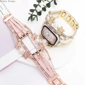 Butterfly Pearl Multi-layer Braided Watch Strap with Rhinestone Inlay