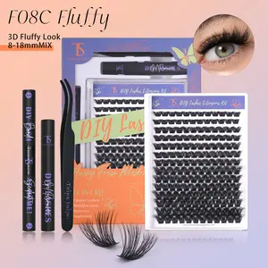 ThinkShow Fluffy Makeup Look DIY Lashes Cluster Kit 3D Effect 8-18mm MIX 168PCS Synthetic Lash Extensions at Home False Eyelashes with Glue Tools Set eyelash application natural eyelash extension