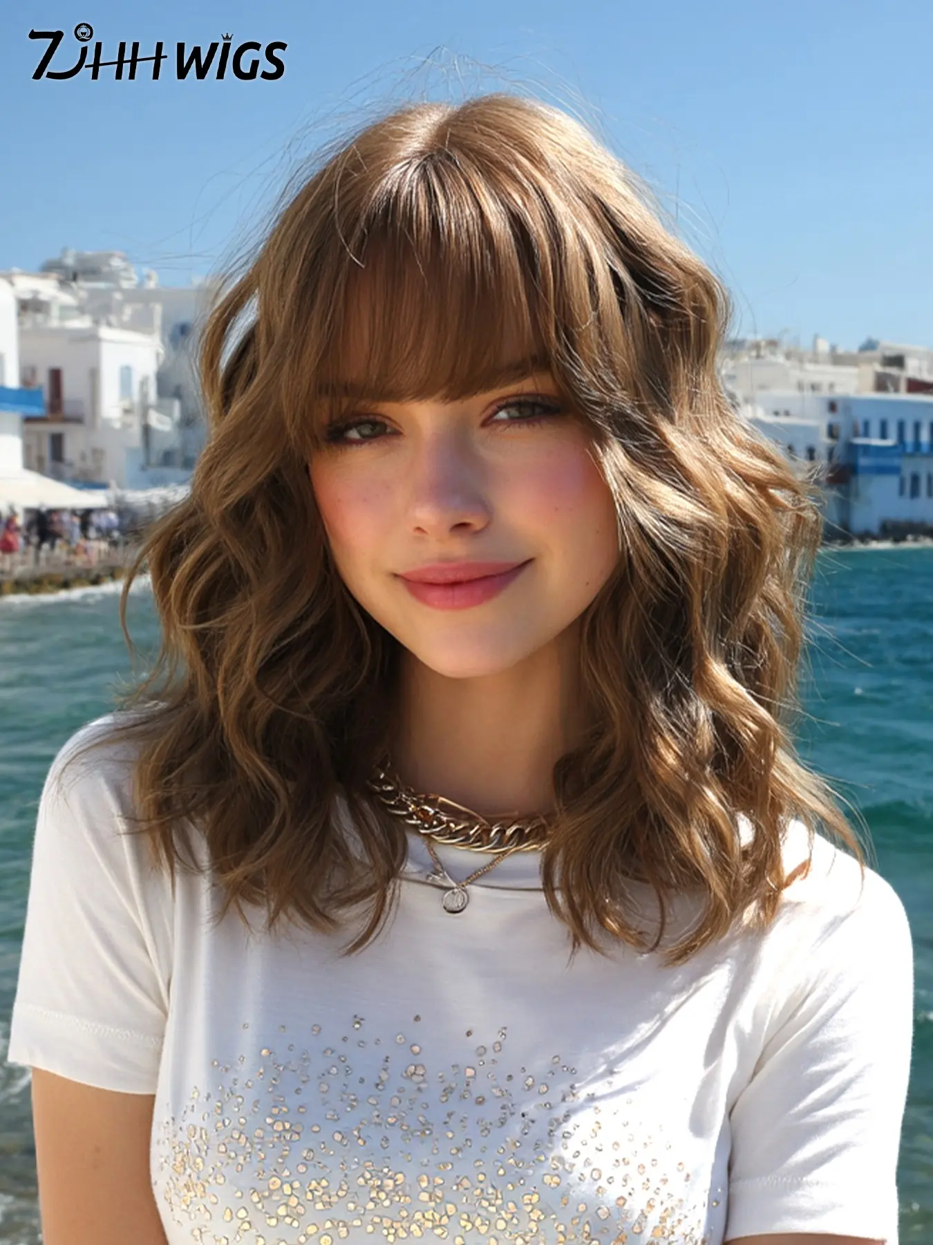 Women's Short Curly Wave Wig with Bangs, 12 Inch Synthetic Hair, Wavy Synthetic Wig, Heat Resistant, Synthetic Material Wigs, Ideal for Daily Cosplay, Music Festivals, Parties